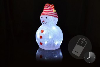 Vianočná dekorácia - akrylový snehuliak, studeno biely