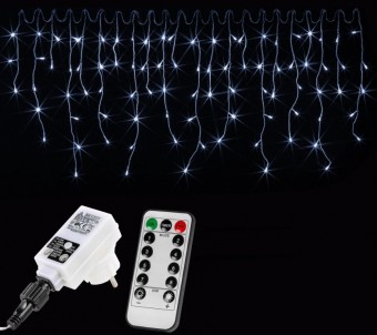 Vianočný svetelný dážď - 5m, 200 LED, studeno biely, ovládač