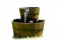 Záhradná fontána - fontána s dvoma drevenými vedrami